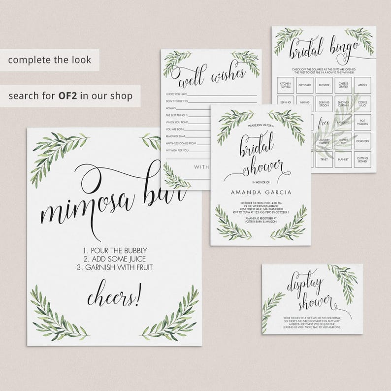 Greenery Bridal Bingo Cards Botanical Bridal Shower Bingo Template Editable Garden Bridal Party Games Printable Green Bridal Shower Game OF2 image 9
