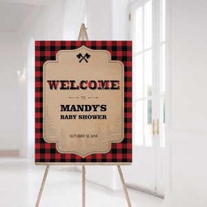 Forest Babyshower Signs Package Printable Baby Shower Welcome Sign Lumberjack Themed Favors Sign Cards and Gifts Table Decorations Plaid LL2 image 2