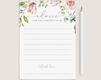 Printable Advice Cards Baby Shower Advice for New Parents Floral Babyshower Advice for Parents to Be Card Downloadable Wishes for Parent BB1