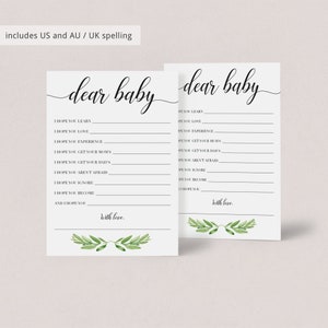 Baby Shower Games Printable Dear Baby Shower Game Instant Download Green Leaves Watercolor Baby Shower Game Baby Wishes Download Baby GL1 image 3
