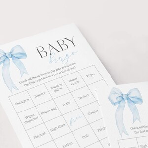 Coquette Baby Shower Bingo Game: Blue Bow, 60 Printable Cards (Digital Download) BL1 image 3