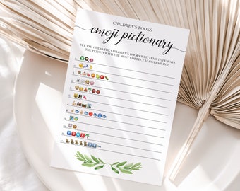 Baby Emoji Pictionary Game | Watercolor Leaves Baby Shower Game Printable, Baby Emoji Game Instant Download, Greenery Baby Sprinkle Game GL1