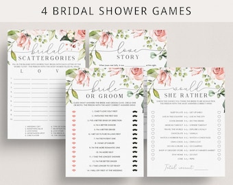 Blush Bridal Shower Games Bundle Printable Bridalshower Games Floral Bridal Scattergories Would She Rather He Said She Said Mad Libs PDF BB1