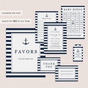 Coastal Baby Shower Kit Decoration Baby Shower Package Boy Nautical Baby Shower Signs Printable Navy Blue Baby Sprinkle Table Decor PDF NS1 image 9