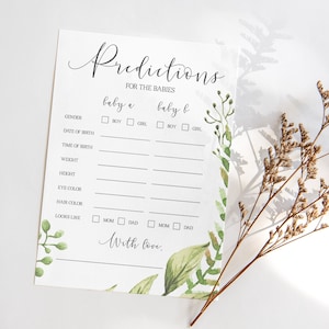 Tweeling babyshower voorspellingskaarten Afdrukbare babyshower spelletjes Tweeling groen baby voorspellingsspel Genderneutraal babyshower Tweeling spelletjes CG2