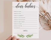 Twins Baby Shower Games Printable Dear Babies Wishes for Baby Twins Baby Advice Baby Shower Activity Ideas Greenery Baby Shower Decor GL1