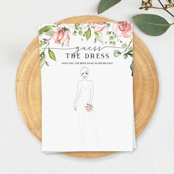Floral Bridal Shower Guess The Dress Game Instant Download Blush Bridal Shower Draw the Dress Game Guess the Dress Bridal Shower Games BB1