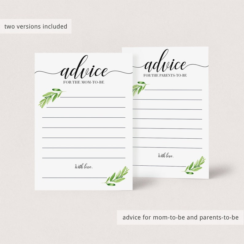 Greenery Baby Shower Games for Zoom Baby Party Printables Virtual Baby Shower Dear Baby Game Virtual Baby Wishes Virtual Advice Cards GL1