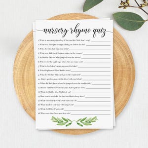 Nursery Rhyme Game Baby Shower Activities Nursery Rhyme Quiz Instant Download Baby Shower Game Gender Neutral DIY Party Games Printable GL1