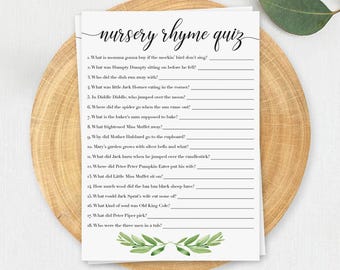 Gra z rymowankami dla dzieci, zajęcia na baby shower, quiz z rymowanek do pobrania natychmiast, gra na baby shower, neutralna pod względem płci, gry imprezowe DIY do wydrukowania GL1