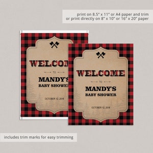 Forest Babyshower Signs Package Printable Baby Shower Welcome Sign Lumberjack Themed Favors Sign Cards and Gifts Table Decorations Plaid LL2 image 7