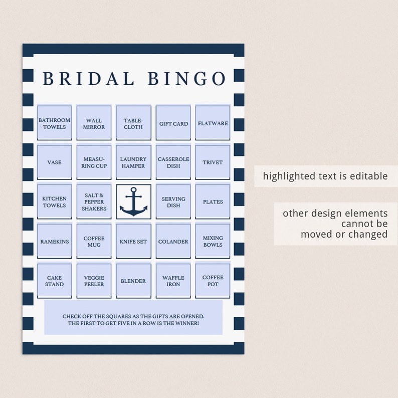 Nautical Bridal Bingo Cards Printable Summer Wedding Shower - Etsy