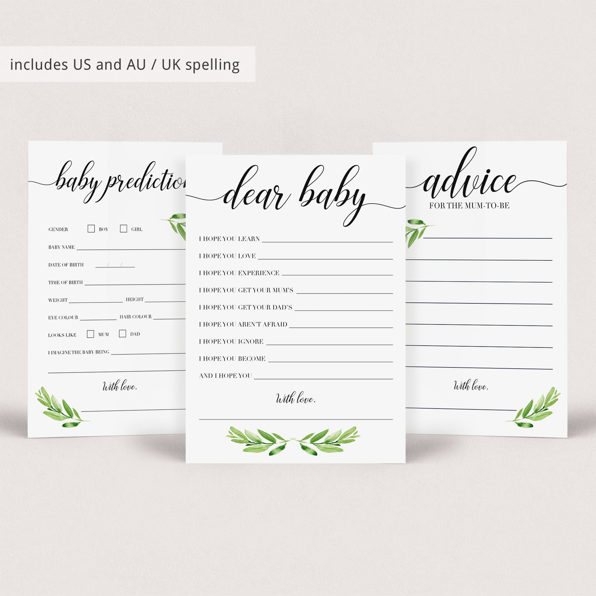 Games for Baby Shower DIY Baby Shower Game Package Greenery Etsy