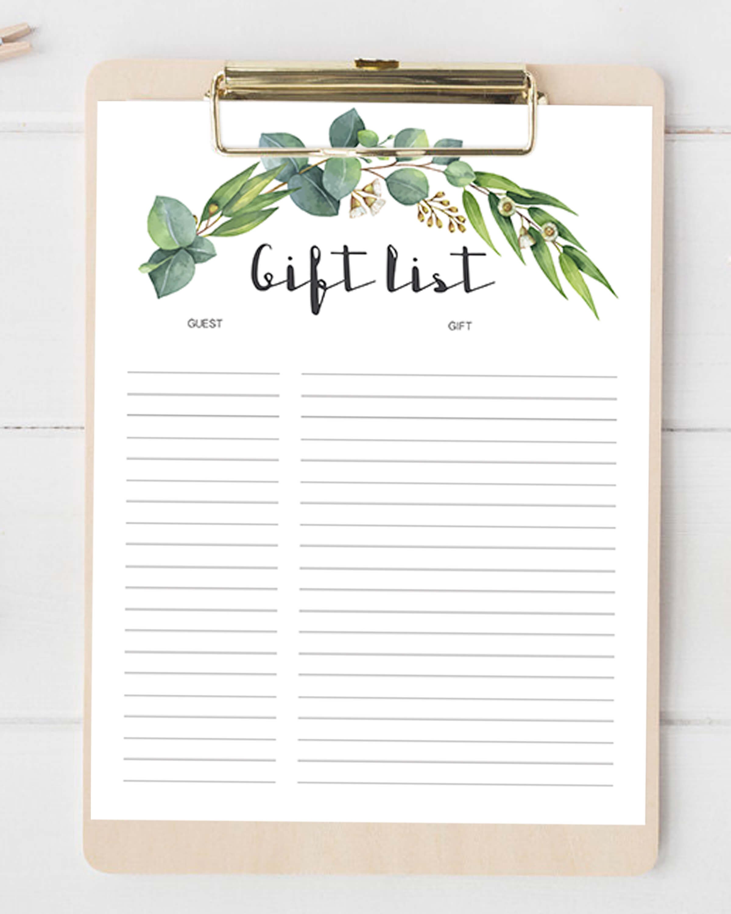 Free Printable Bridal Shower Gift Tracker