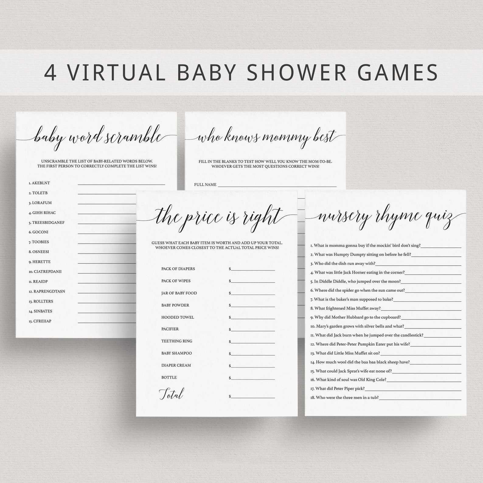 Virtual Baby Shower Games for Zoom Babyshower Games Virtual Etsy