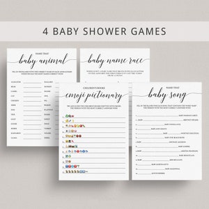 Kit di giochi semplici per baby shower, giochi rustici in carta kraft per baby shower, gioco per baby shower in bianco e nero, gioco per dare il nome al cucciolo, giochi con canzoni per bambini CL2