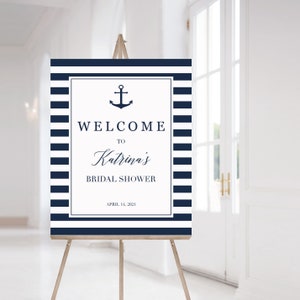 Navy and White Bridal Shower Welcome Sign Template Nautical Bridalshower Welcome to Sign Printable Personalized Welcome Sign Nautical NS1