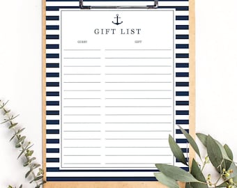 Nautical Baby Shower Gift List Navy Baby Shower Printables Anchor Baby Shower Gift Tracker Guest List Printable Shower Gift Checklist NS1