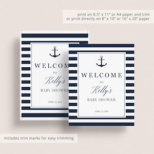 Coastal Baby Shower Kit Decoration Baby Shower Package Boy Nautical Baby Shower Signs Printable Navy Blue Baby Sprinkle Table Decor PDF NS1 image 6