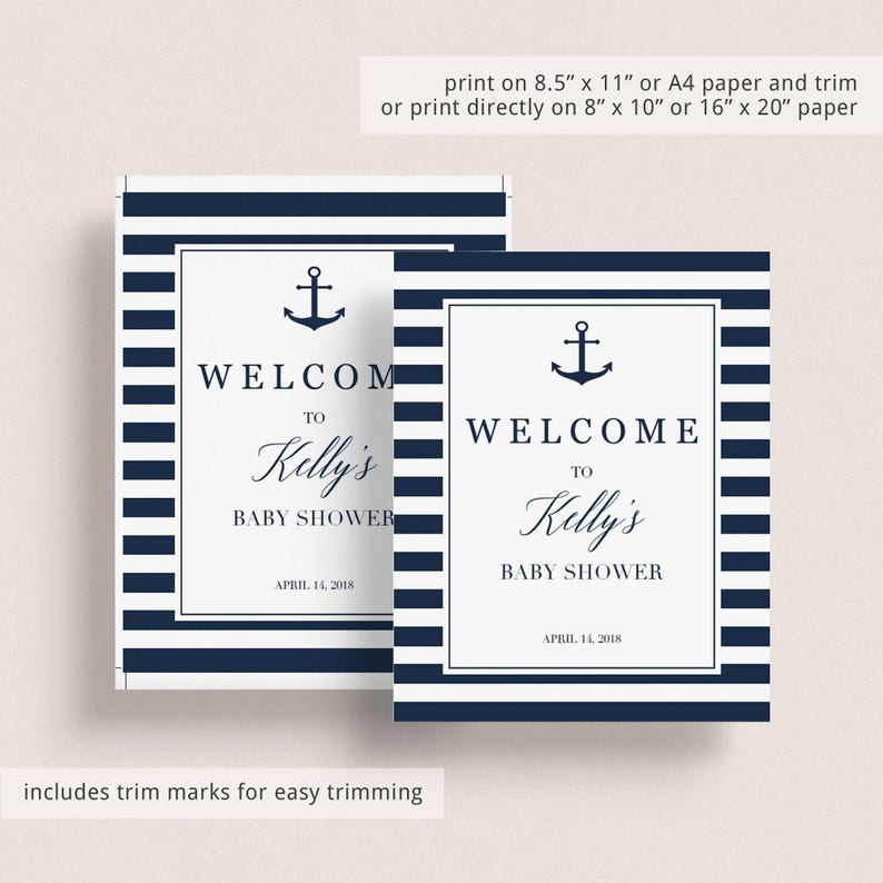 Coastal Baby Shower Kit Decoration Baby Shower Package Boy Nautical Baby Shower Signs Printable Navy Blue Baby Sprinkle Table Decor PDF NS1 image 6