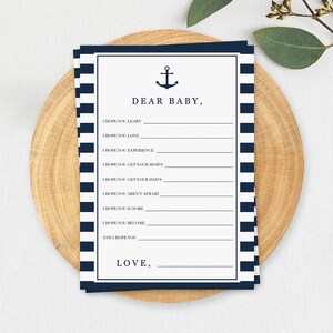 Juegos náuticos para baby shower, tarjeta de deseos para bebés, juegos imprimibles para baby shower de niño, deseos náuticos para bebé niño NS1