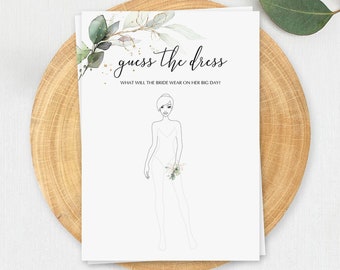 Guess the Wedding Dress Game Greenery Bridal Shower Dress Game Printable Guess the Dress Game Green and Gold Bridal Shower Drawing Game GG2