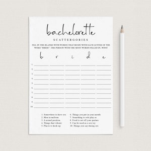 Dirty Bachelorette Scattergories Game Printable Minimalist Bachelorette ...