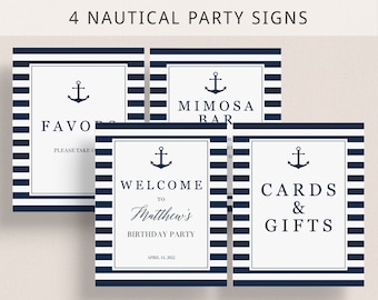 Nautical Birthday Decorations Beach Birthday Party Decor Instant Download Summer Party Welcome Sign Template Anchor Mimosa Bar Signage NS1