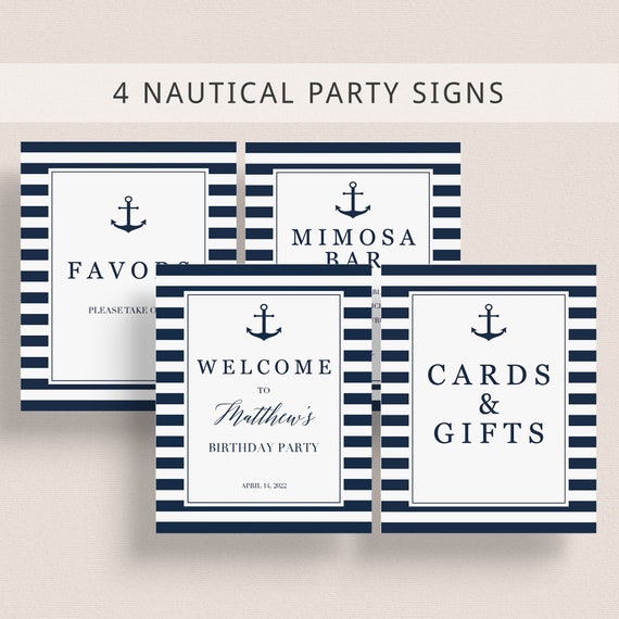 Nautical Birthday Decorations Beach Birthday Party Decor Instant Download  Summer Party Welcome Sign Template Anchor Mimosa Bar Signage NS1 