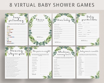 Virtual Babyshower Games Bundle Greenery Baby Shower Games Virtual Party Games Botanical Baby Shower Games for Zoom Baby Sprinkle Games CE2