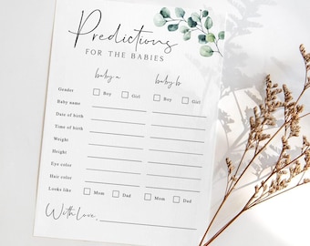Tarjetas de predicción para baby shower de gemelos: Juego de vegetación (Descarga digital) SG2