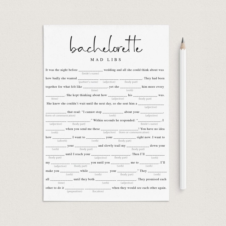 Bachelorette Mad Libs Game Printable Dirty Games Minimalist - Etsy