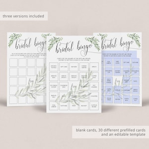 Greenery Bridal Bingo Cards Botanical Bridal Shower Bingo Template Editable Garden Bridal Party Games Printable Green Bridal Shower Game OF2 image 2