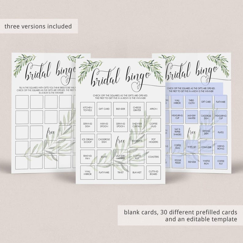 Greenery Bridal Bingo Cards Botanical Bridal Shower Bingo Template Editable Garden Bridal Party Games Printable Green Bridal Shower Game OF2 image 2