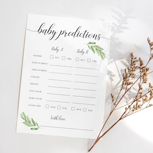 Tweeling babyvoorspellingskaarten Tweeling babyshowergames Afdrukbaar groen babyvoorspellingsspel Genderneutraal groen babyshowergames Twins GL1