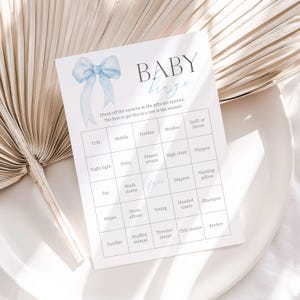Coquette Baby Shower Bingo Game: Blue Bow, 60 Printable Cards (Digital Download) BL1 image 2