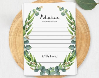 Advice for Baby Shower Greenery Wreath Download Advice for Parent to Be Advice Cards Instant Printable Advice for New Parents Cards DIY CE2