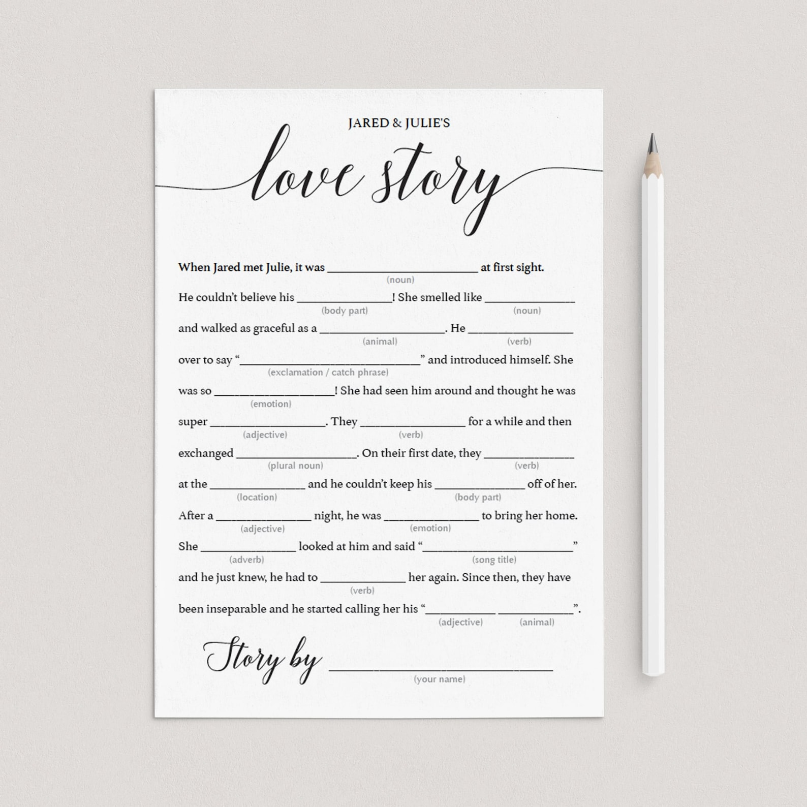 Love Story Mad Libs Wedding Shower Games Printable Wedding - Etsy Canada