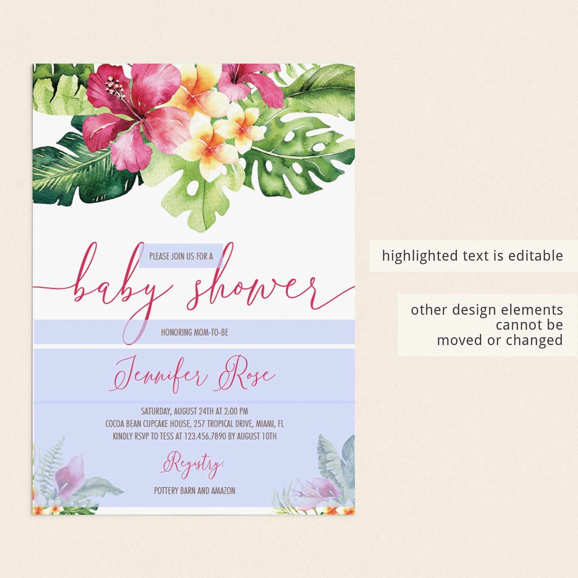 Hawaiian Baby Shower Invitation Template Download Tropical | Etsy