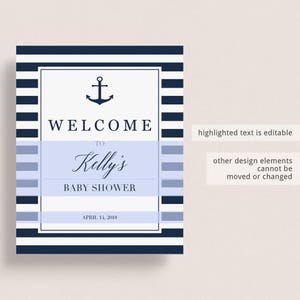 Coastal Baby Shower Kit Decoration Baby Shower Package Boy Nautical Baby Shower Signs Printable Navy Blue Baby Sprinkle Table Decor PDF NS1 image 7