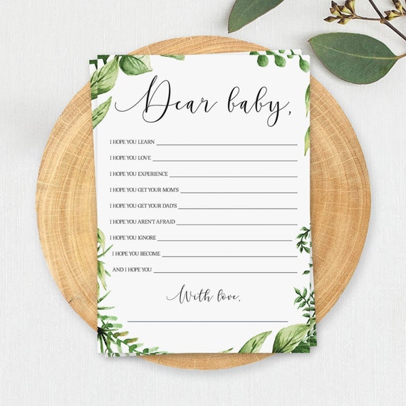 Greenery Baby Shower Games for Zoom Baby Party Printables Virtual Baby Shower Dear Baby Game Virtual Baby Wishes Virtual Advice Cards GL1