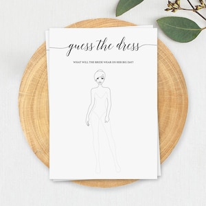 Guess the Dress Bridal Shower Game Instant Download Guess the Wedding Dress Game Calligraphy Bridal Shower Draw the Dress Printable Game CL2