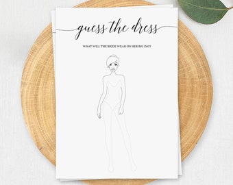 Guess the Dress Bridal Shower Game Instant Download Guess the Wedding Dress Game Calligraphy Bridal Shower Draw the Dress Printable Game CL2