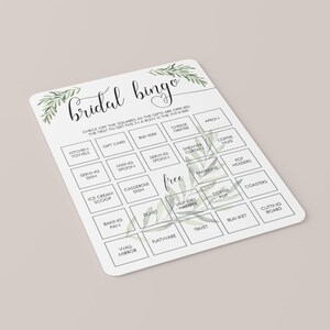 Greenery Bridal Bingo Cards Botanical Bridal Shower Bingo Template Editable Garden Bridal Party Games Printable Green Bridal Shower Game OF2 image 8