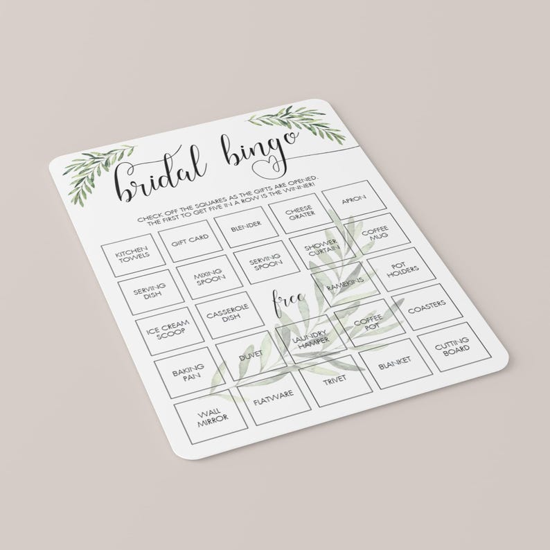 Greenery Bridal Bingo Cards Botanical Bridal Shower Bingo Template Editable Garden Bridal Party Games Printable Green Bridal Shower Game OF2 image 8