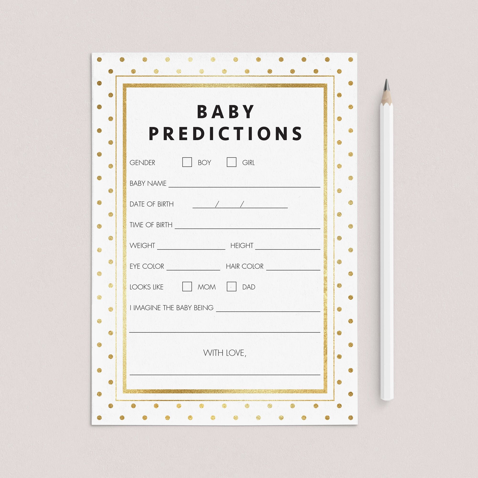 Baby Predictions Game Gold Baby Shower Games Template Baby | Etsy