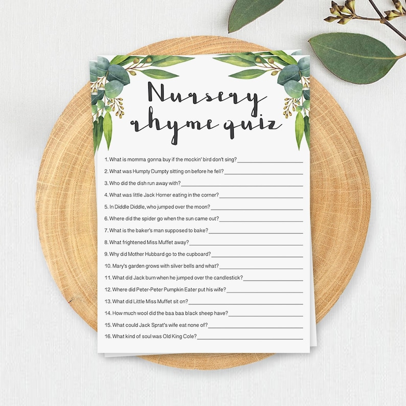 Baby Shower Nursery Rhyme Quiz Game Cards Printable Baby Etsy