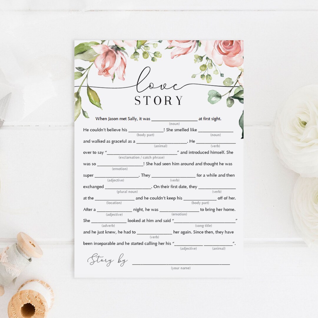 Funny Bridal Shower Mad Libs Game Floral Bridal Shower Madlibs Game Fun ...