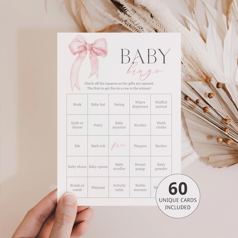 coquette baby shower bingo cards for girl baby shower
