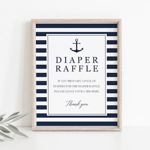 Nautical Diaper Raffle Sign Baby Shower Navy Blue Diaper Raffle Sign Printable Instant Download PDF Editable Baby Shower Anchor Theme NS1